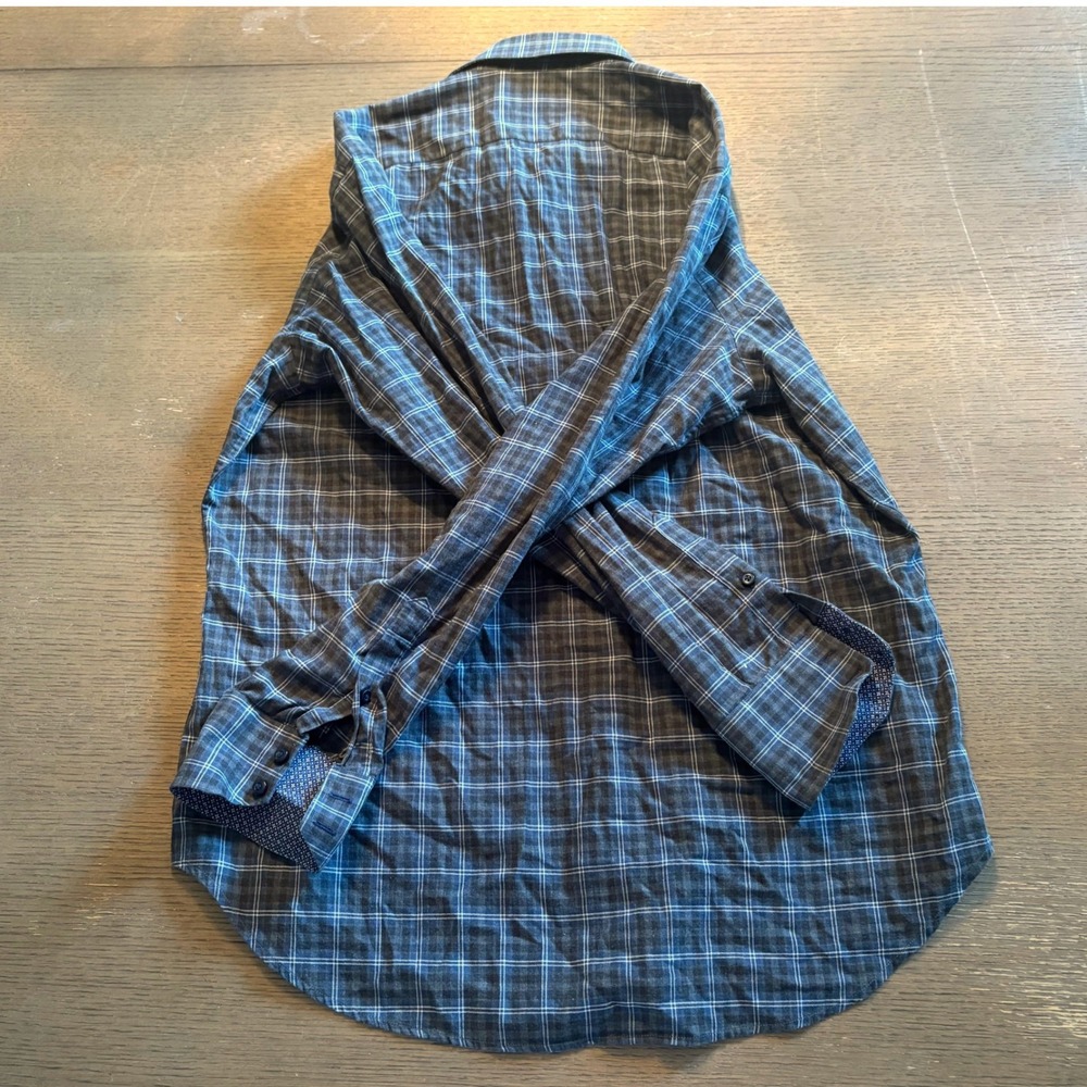 Thomas Dean Mens Navy Blue Plaid Button Down Shirt Long Sleeve Cotton Size M - Picture 6 of 7